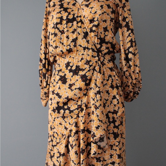 & Other Stories Floral Dress | Golden Flowers Wrap dress | belted designer dress - Picture 5 of 16